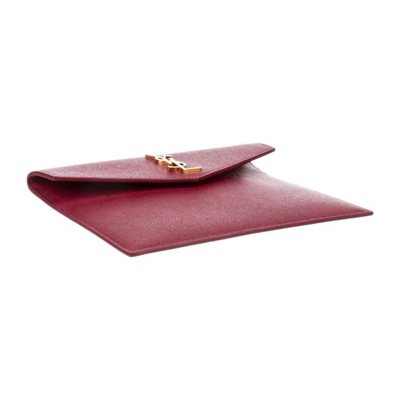 SAINT LAURENT YSL Monogram Pebbled Leather Uptown Baby Pouch Clutch Red - Picture 7 of 7